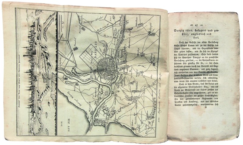 Plik:Opis oblężenia Gdańska przez wojska napoleońskie i rozkładany plan Gdańska z panoramą miasta w książce Christopha Sigismunda Grünera, Belagerung und Einnahme von Danzig 1807, Lipsk 1808.jpg