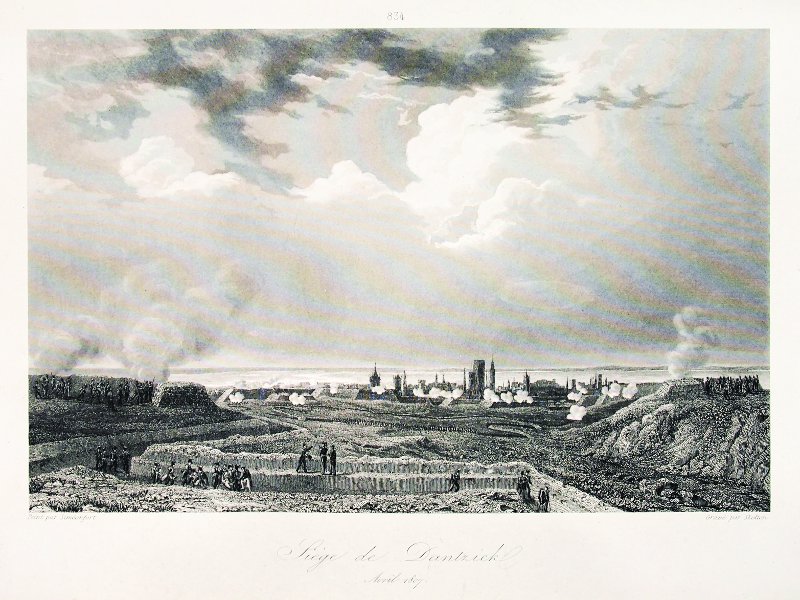 Plik:Widok miasta oblężonego przez wojska napoleońskie w 1807 roku, Joseph Skelton, 1837–1844.jpg