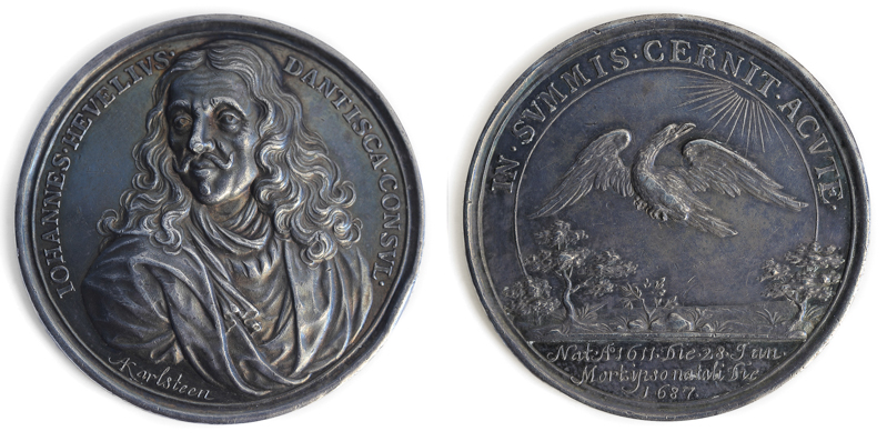 Plik:Medal upamiętniający Jana Heweliusza, Arvid Karlsteen, awers i rewers, 1687.JPG