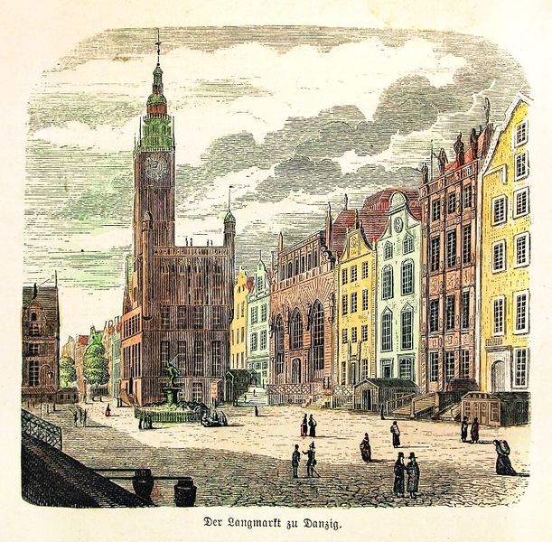 Plik:Ratusz Głównego Miasta z kamienicami przy Długim Targu, anonim, około 1880.jpg
