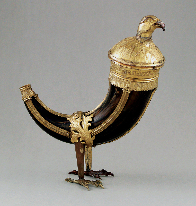 Plik:Żubrzy róg do picia oprawny w złoconą miedź, wilkom gdańskich żeglarzy morskich, 1450–1500.JPG
