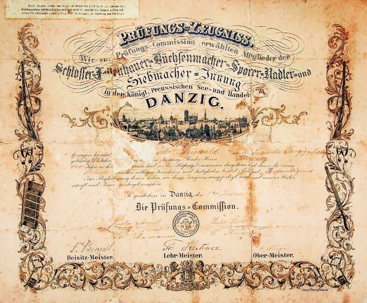 Plik:Certyfikat cechu rusznikarzy, puszkarzy i łożowników, 1904.jpg