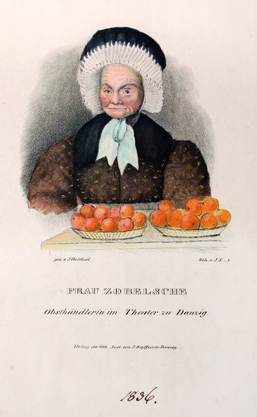 Plik:Portret pani Zobelsche, sprzedawczyni owoców w gdańskim teatrze, rys. Julius Gottheil, 1836.jpg