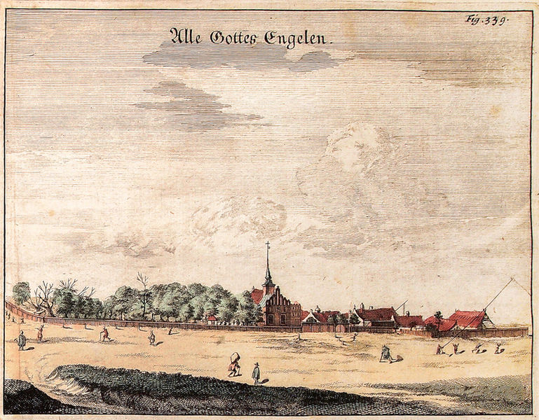 Plik:Szpital Wszystkich Bożych Aniołów w Młodym Mieście, Der Stadt Dantzigk…, 1687.JPG